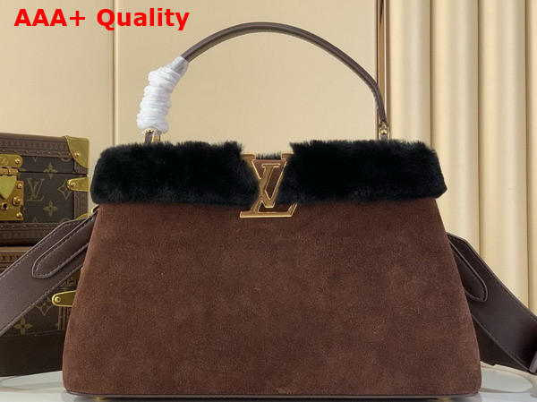 Louis Vuitton Capucines MM Souple Chocolate Suede Calfskin Leather and Shearling M26323 Replica