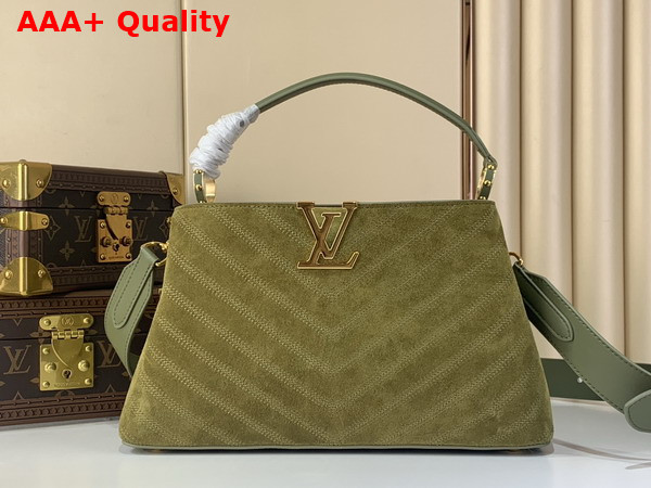 Louis Vuitton Capucines MM Souple in Dark Khaki Suede Calfskin Leather M25485 Replica