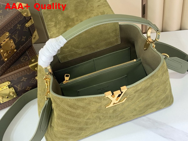 Louis Vuitton Capucines MM Souple in Dark Khaki Suede Calfskin Leather M25485 Replica