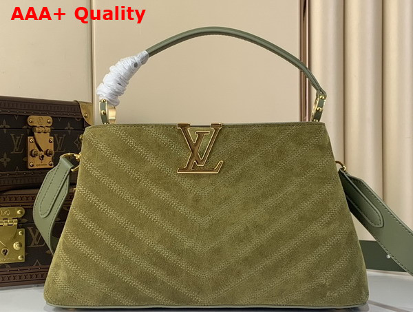 Louis Vuitton Capucines MM Souple in Dark Khaki Suede Calfskin Leather M25485 Replica