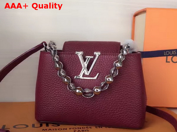 Louis Vuitton Capucines Mini Chain Bag in Bordeaux Grain Taurillon Leather Replica