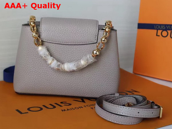 Louis Vuitton Capucines Mini Chain Light Grey Grain Taurillon Leather Replica