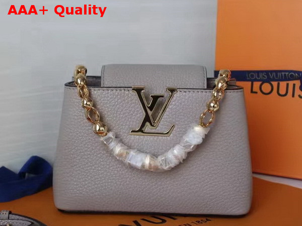 Louis Vuitton Capucines Mini Chain Light Grey Grain Taurillon Leather Replica