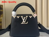 Louis Vuitton Capucines Mini Hanbag in Black Taurillon Leather Adorned with a Crown of Mother of Pearl Effect Monogram Flowers M11342 Replica
