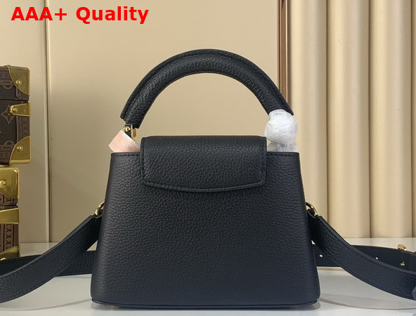 Louis Vuitton Capucines Mini Hanbag in Black Taurillon Leather Adorned with a Crown of Mother of Pearl Effect Monogram Flowers M11342 Replica