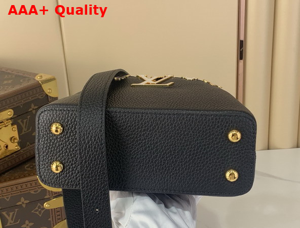 Louis Vuitton Capucines Mini Hanbag in Black Taurillon Leather Adorned with a Crown of Mother of Pearl Effect Monogram Flowers M11342 Replica