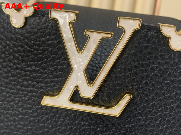 Louis Vuitton Capucines Mini Hanbag in Black Taurillon Leather Adorned with a Crown of Mother of Pearl Effect Monogram Flowers M11342 Replica