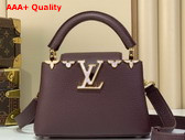 Louis Vuitton Capucines Mini Hanbag in Bordeaux Taurillon Leather Adorned with a Crown of Mother of Pearl Effect Monogram Flowers Replica
