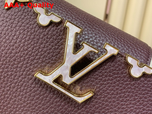 Louis Vuitton Capucines Mini Hanbag in Bordeaux Taurillon Leather Adorned with a Crown of Mother of Pearl Effect Monogram Flowers Replica