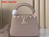 Louis Vuitton Capucines Mini Hanbag in Galet Grey Taurillon Leather Adorned with a Crown of Mother of Pearl Effect Monogram Flowers M11341 Replica