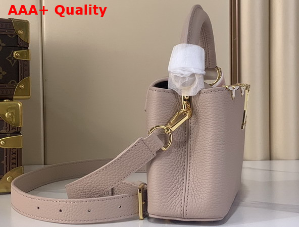 Louis Vuitton Capucines Mini Hanbag in Galet Grey Taurillon Leather Adorned with a Crown of Mother of Pearl Effect Monogram Flowers M11341 Replica