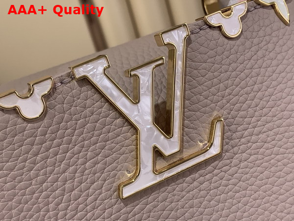 Louis Vuitton Capucines Mini Hanbag in Galet Grey Taurillon Leather Adorned with a Crown of Mother of Pearl Effect Monogram Flowers M11341 Replica