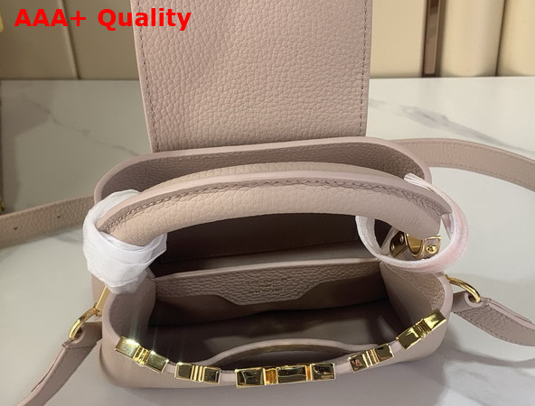 Louis Vuitton Capucines Mini Hanbag in Galet Grey Taurillon Leather Adorned with a Crown of Mother of Pearl Effect Monogram Flowers M11341 Replica