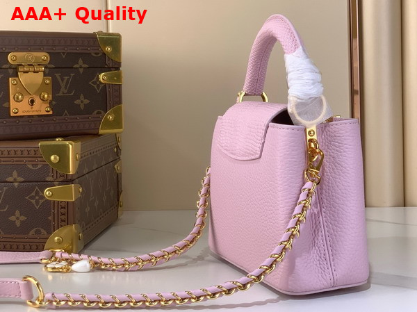Louis Vuitton Capucines Mini Handbag Baby Pink Mother of Pearl Taurillon Leather Replica