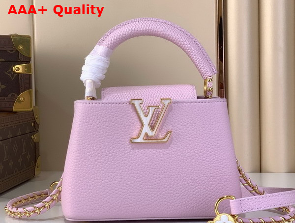 Louis Vuitton Capucines Mini Handbag Baby Pink Mother of Pearl Taurillon Leather Replica