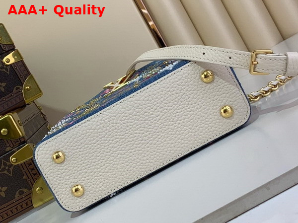 Louis Vuitton Capucines Mini Handbag Bag in Monogram Denim Embroidered with Intricate Beads and Metallic Lurex Threads M12947 Replica