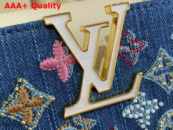 Louis Vuitton Capucines Mini Handbag Bag in Monogram Denim Embroidered with Intricate Beads and Metallic Lurex Threads M12947 Replica