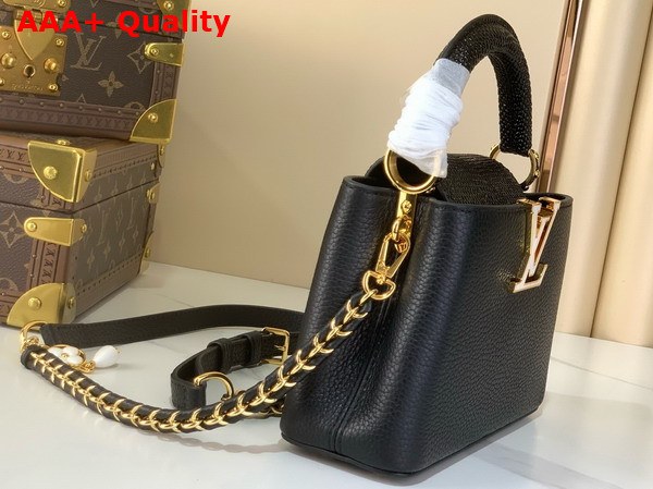 Louis Vuitton Capucines Mini Handbag Black Mother of Pearl Taurillon Leather Replica