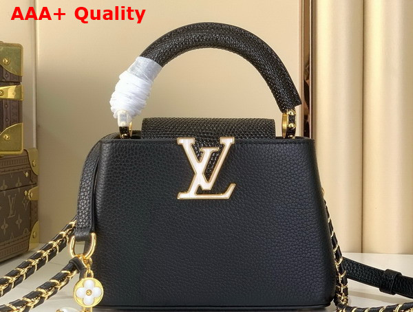Louis Vuitton Capucines Mini Handbag Black Mother of Pearl Taurillon Leather Replica