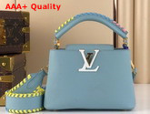 Louis Vuitton Capucines Mini Handbag Bleu Olympe Taurillon Leather Rainbow Color Leather Braided Into the Strap and Handle Replica
