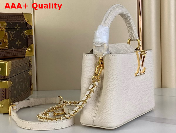 Louis Vuitton Capucines Mini Handbag Cream Mother of Pearl Taurillon Leather Replica