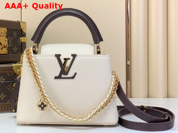 Louis Vuitton Capucines Mini Handbag Cream and Burnt Mahogany Taurillon Leather with Hand Crafted Details Replica