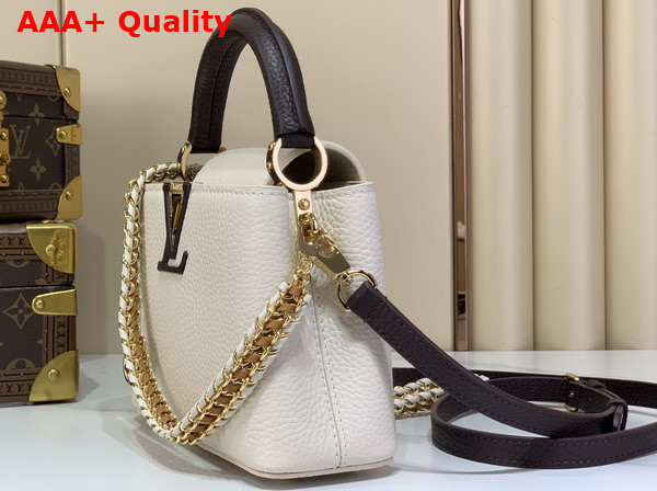 Louis Vuitton Capucines Mini Handbag Cream and Burnt Mahogany Taurillon Leather with Hand Crafted Details Replica