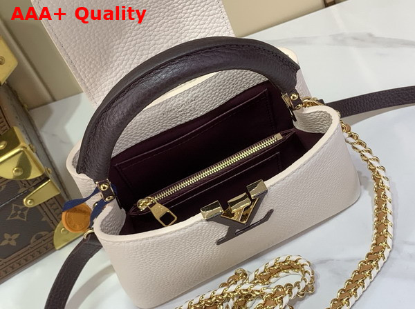 Louis Vuitton Capucines Mini Handbag Cream and Burnt Mahogany Taurillon Leather with Hand Crafted Details Replica