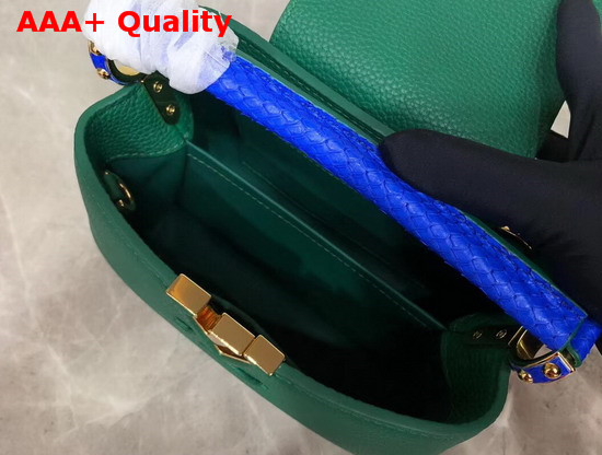 Louis Vuitton Capucines Mini Handbag Green Taurillon Leather and Blue Python Skin Details Replica