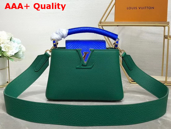 Louis Vuitton Capucines Mini Handbag Green Taurillon Leather and Blue Python Skin Details Replica