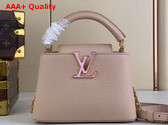 Louis Vuitton Capucines Mini Handbag Quartz White Taurillon Leather Gold Color and Multicolor Finish Hardware M23082 Replica