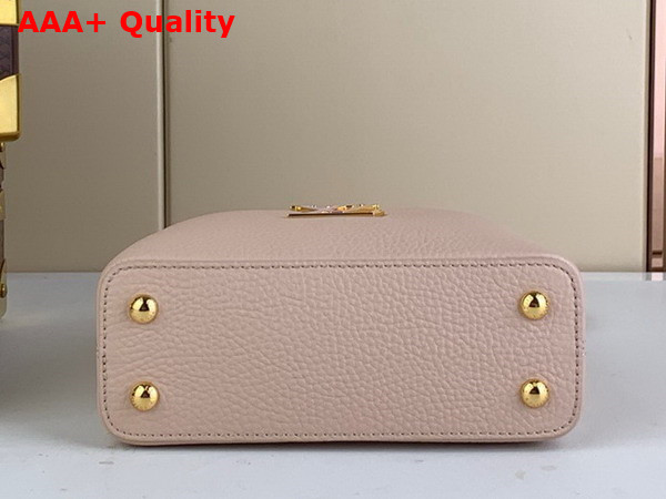 Louis Vuitton Capucines Mini Handbag Quartz White Taurillon Leather Gold Color and Multicolor Finish Hardware M23082 Replica