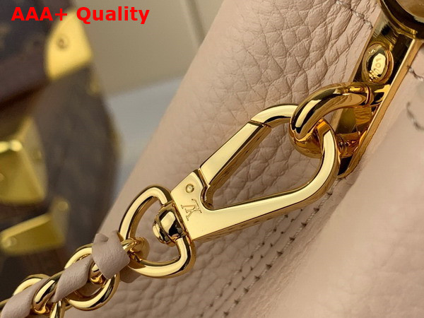 Louis Vuitton Capucines Mini Handbag Quartz White Taurillon Leather Gold Color and Multicolor Finish Hardware M23082 Replica