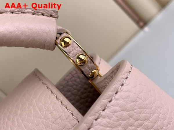 Louis Vuitton Capucines Mini Handbag Quartz White Taurillon Leather Gold Color and Multicolor Finish Hardware M23082 Replica