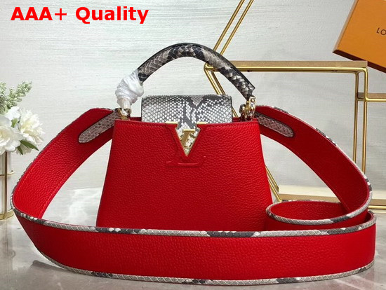 Louis Vuitton Capucines Mini Handbag Red Taurillon Leather and Python Skin Details Replica