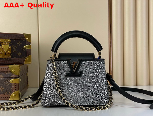 Louis Vuitton Capucines Mini Handbag Silver Cyrstals On Textile Replica