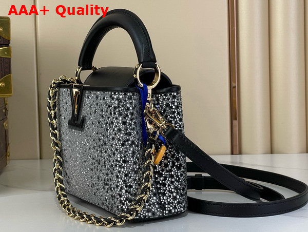Louis Vuitton Capucines Mini Handbag Silver Cyrstals On Textile Replica