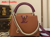 Louis Vuitton Capucines Mini Handbag Tan and Bordeaux Taurillon Leather with Hand Braided Chain Replica