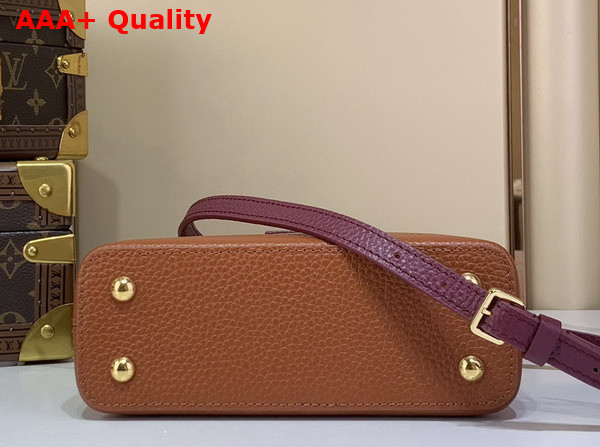 Louis Vuitton Capucines Mini Handbag Tan and Bordeaux Taurillon Leather with Hand Braided Chain Replica