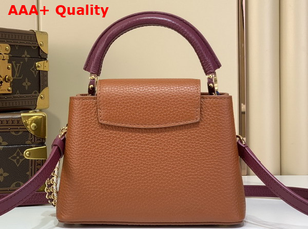 Louis Vuitton Capucines Mini Handbag Tan and Bordeaux Taurillon Leather with Hand Braided Chain Replica