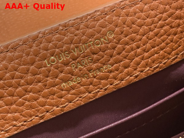 Louis Vuitton Capucines Mini Handbag Tan and Bordeaux Taurillon Leather with Hand Braided Chain Replica