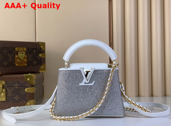Louis Vuitton Capucines Mini Handbag White Cyrstals On Textile Replica