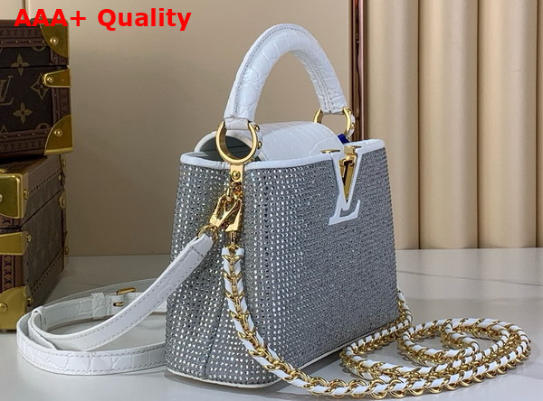 Louis Vuitton Capucines Mini Handbag White Cyrstals On Textile Replica