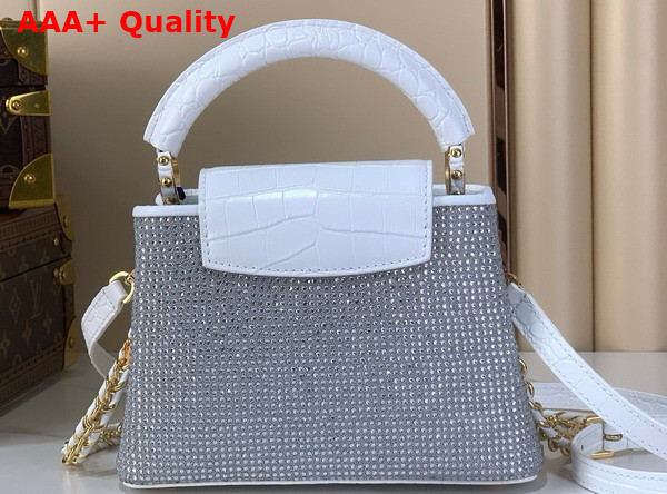 Louis Vuitton Capucines Mini Handbag White Cyrstals On Textile Replica