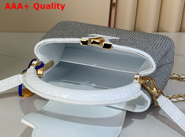 Louis Vuitton Capucines Mini Handbag White Cyrstals On Textile Replica