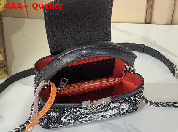 Louis Vuitton Capucines Mini Handbag in Black Beaded Embroidered Calfskin Leather M12977 Replica