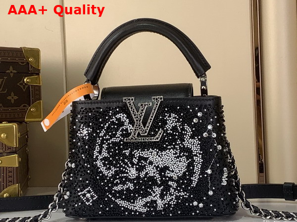 Louis Vuitton Capucines Mini Handbag in Black Beaded Embroidered Calfskin Leather M12977 Replica