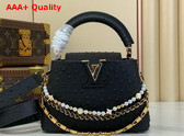 Louis Vuitton Capucines Mini Handbag in Black Ostrich Leather with Triple Chain Adornment Replica
