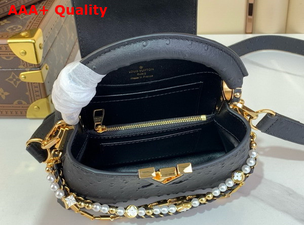 Louis Vuitton Capucines Mini Handbag in Black Ostrich Leather with Triple Chain Adornment Replica
