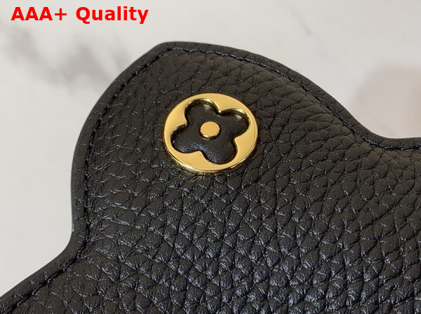 Louis Vuitton Capucines Mini Handbag in Black Taurillon Leather Embellished with Tonal LV Initials and a Decorative Stone Embellished Charm Replica